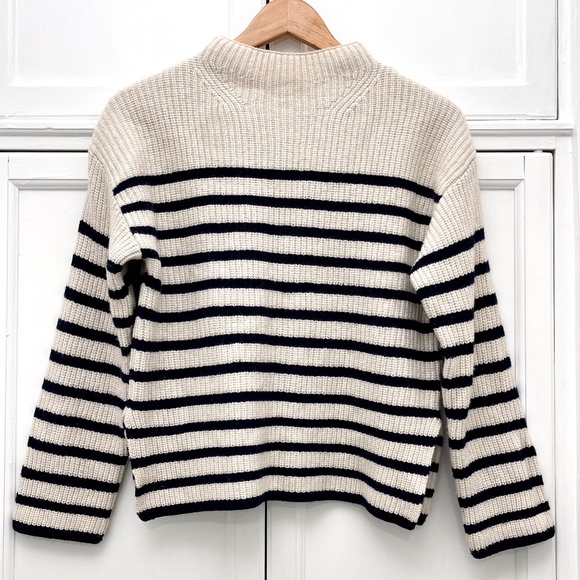 Rails Sweaters - Rails Claudia Cream Navy Stripe Cashmere Wool Mock Neck Sweater Womens XS